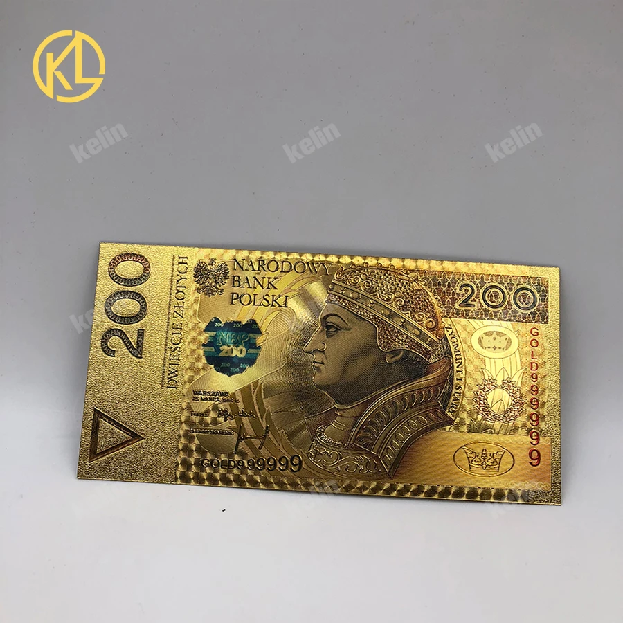 200PLN Горячее предложение, 1 шт., неизданный выпуск 1994 года, польская валюта, спроектированная цветная 24K позолоченная банкнота 500 злотых для банка, сувенирные подарки - Цвет: 200PLN
