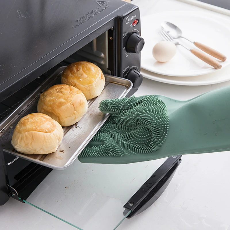 Волшебные силиконовые перчатки для мытья посуды рукавицы духовки кухонная Щетка