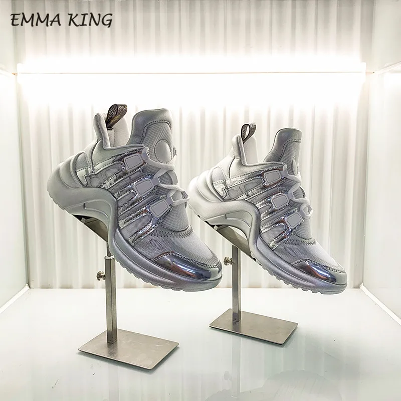 Дизайнерские женские кроссовки Emma King на шнуровке; спортивная обувь для бега; Повседневная обувь из вулканизированной кожи и лайкры на плоской подошве; Прогулочные кроссовки