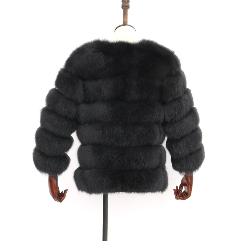 

Real Fox Fur Coat Natural Fur Eegant Warm Jacket Casual Thick Warm Fur Covered Button Outwear Full Pelt Short Solid Wide-Waisted