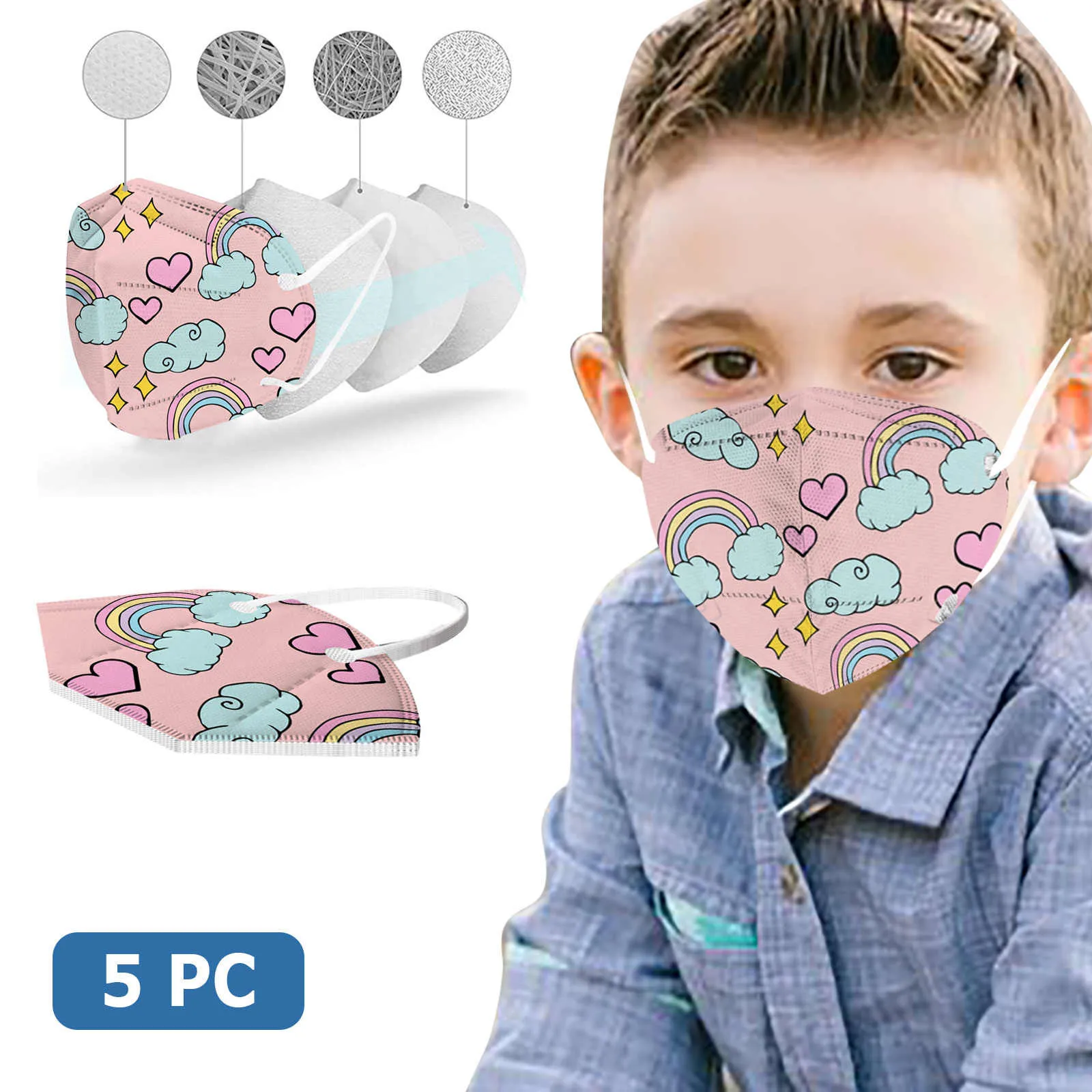 5PCS Child Dinosaurs print Black Mask Washable Face Reusable Dust-Proof Pm2.5 Masks Earloop Bandage Facemask | Тематическая одежда