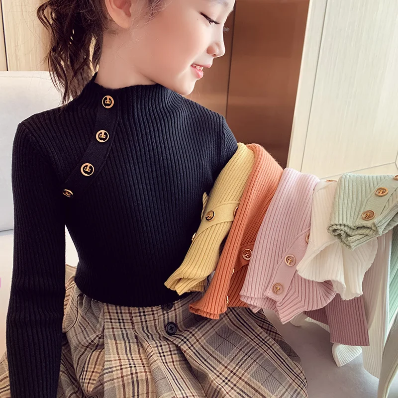

Girls' Knitted sweaters, high necked tops, warm clothes for boys aged 2-14, spring, 2021