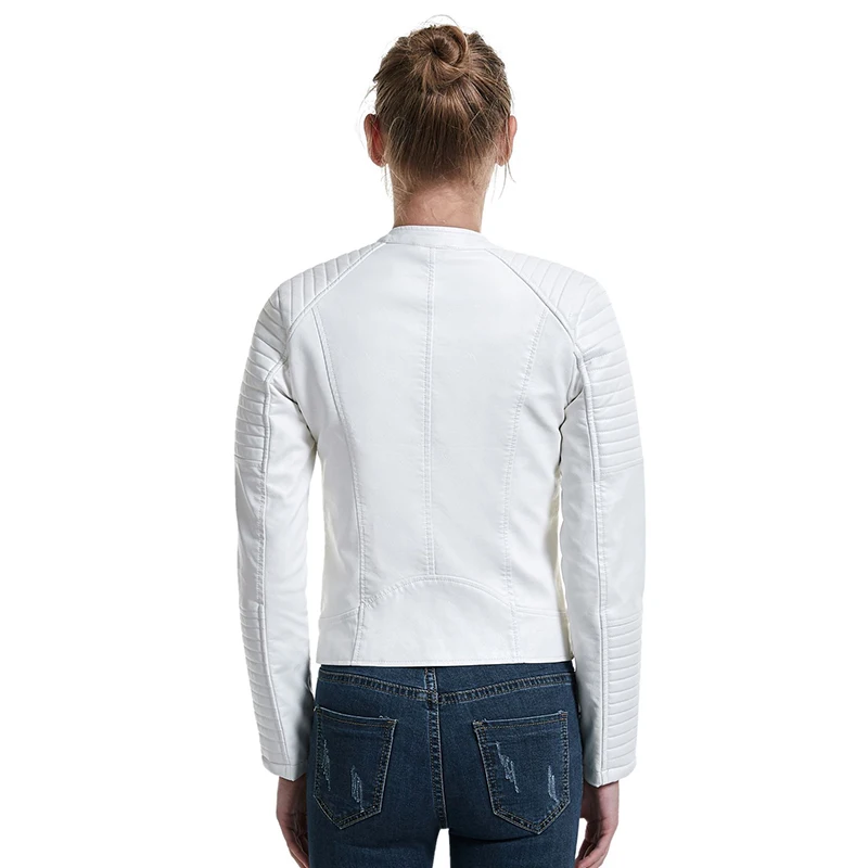 Fitaylor новинка Женская Осенняя белая куртка из искусственной кожи на молнии