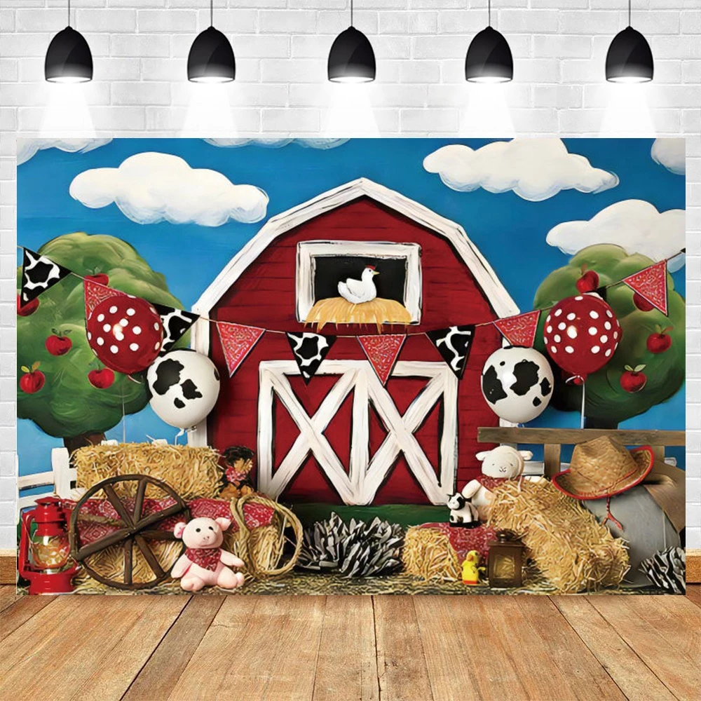 Виниловый фон для фотосъемки новорожденных, Виниловый фон с изображением фермы, сарая, облака, сена, дня рождения и дня рождения, плакат, бан...
