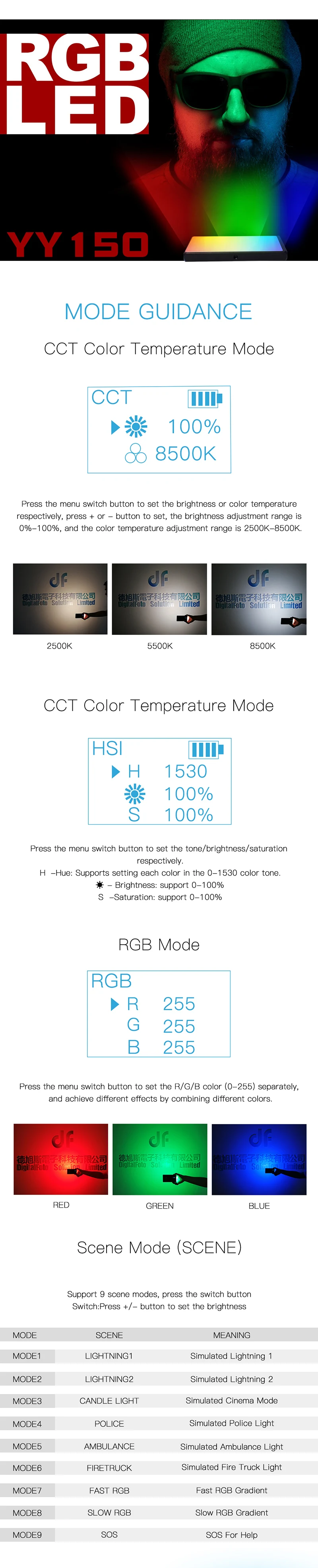 DF YY150 RGB светодиодный 12 Вт 2500 к-8500 к с регулируемой яркостью cct-цвет ультра тонкий панельный светильник для видеосъемки DSLR YouTube Фото Студийный светильник