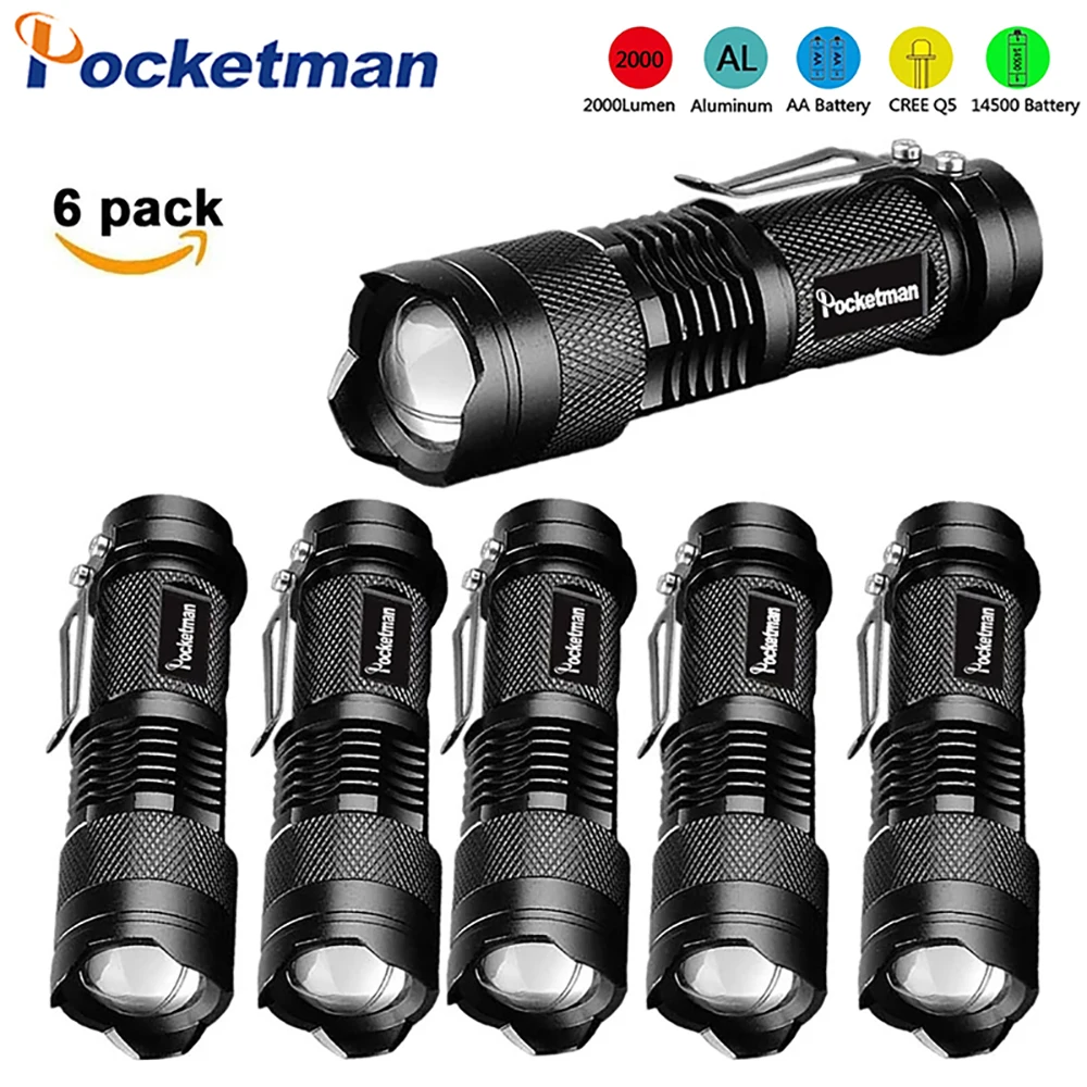 

Powerful Tactical Flashlights Portable LED Zoomable Torch Light Outdoor Camping Lamps Waterproof Mini Tactical Lantern 6pcs
