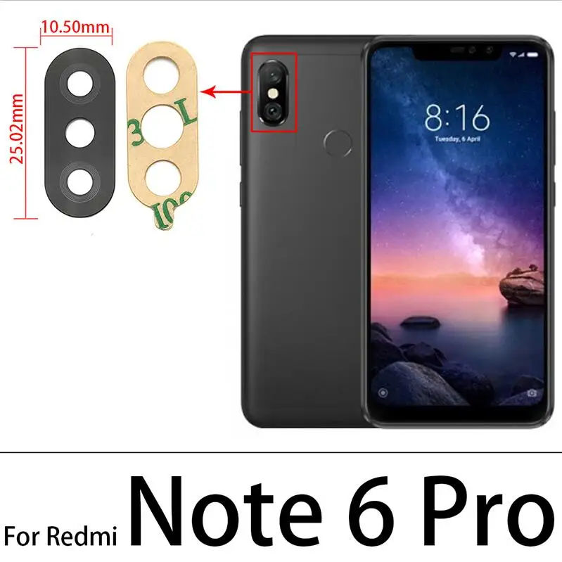 Оригинальный новый стеклянный объектив для камеры Redmi Note 9 Pro с клеем 6 7 8 8T 9S 10 Max