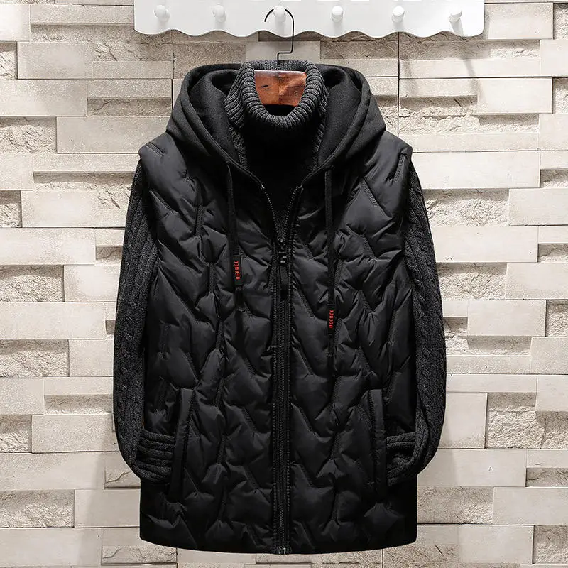 Black Vest men SingleRoad, зимний флисовый жилет для мужчин, высокое качество, куртка без рукавов, мужское пальто с капюшоном, мужской жилет с хлопковой подкладкой, ветрозащитный жилет - Цвет: Black Vest men