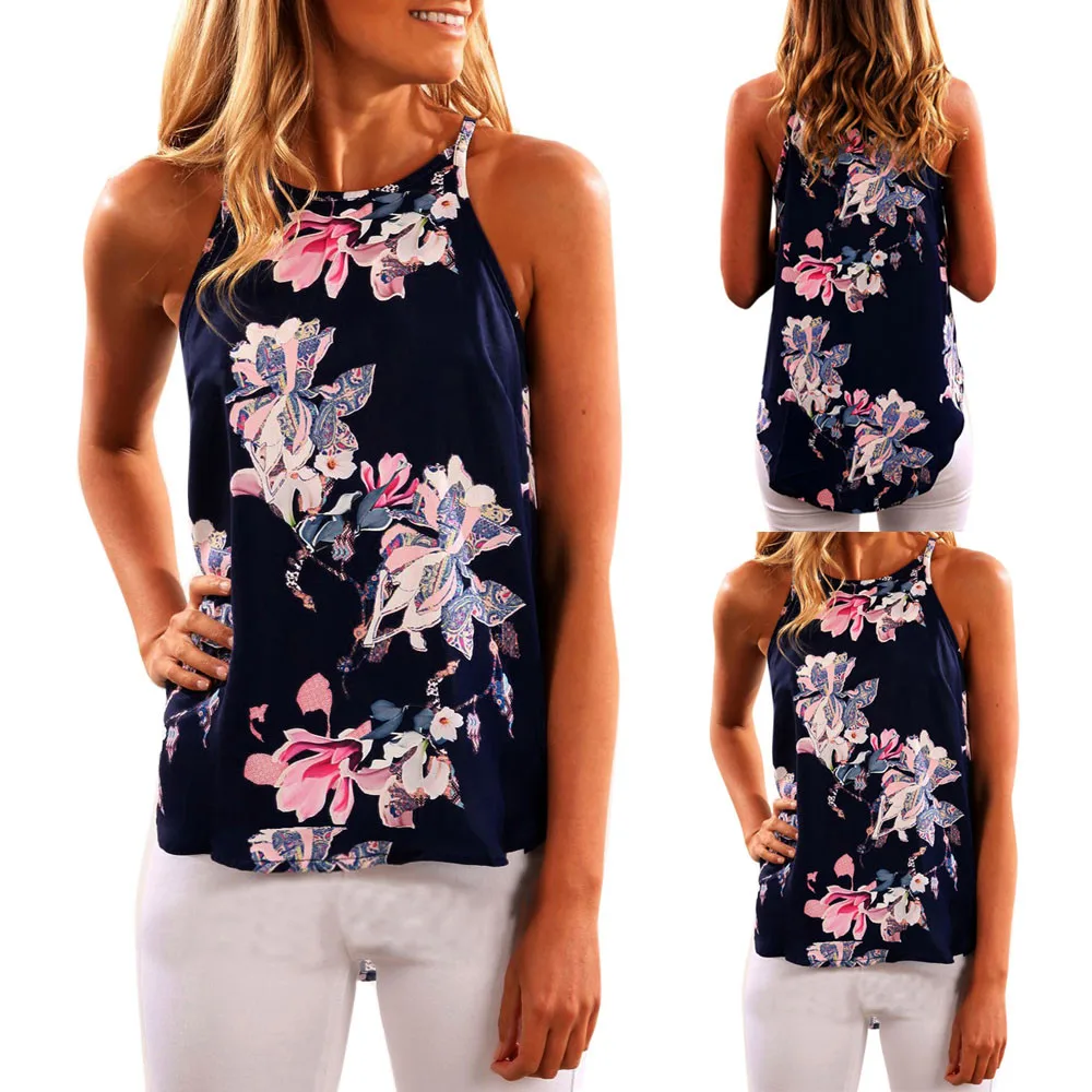 Женская летняя блузка без рукавов с цветочным принтом|Блузки| |