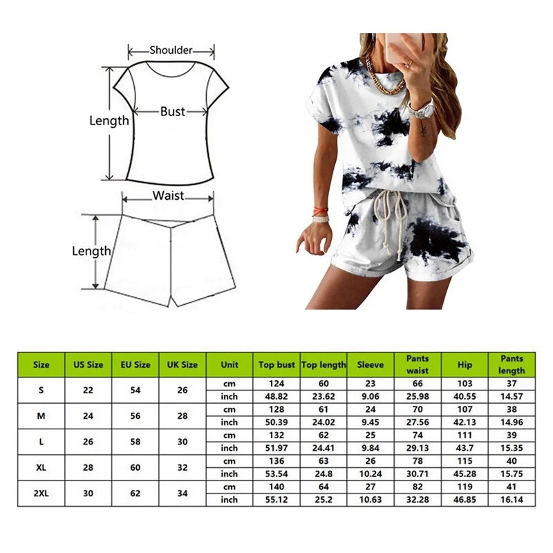 

Women Set Summer Tie Dye Short Sleeve Top Shirt Loose And Biker Shorts Casual Two Piece Set Streetwear Outfits Tracksuits