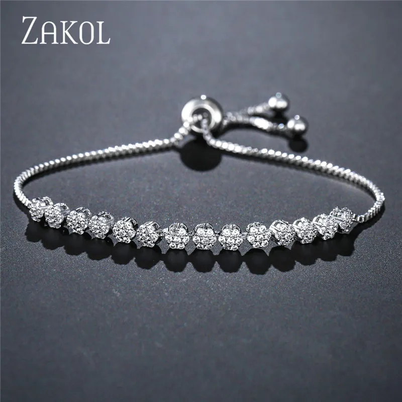 Бренд ZAKOL, форма торта, кубический цирконий, кристалл, CZ Циркон, регулируемые браслеты для женщин, модное свадебное ювелирное изделие, FSBP2055 - Окраска металла: White  4mm