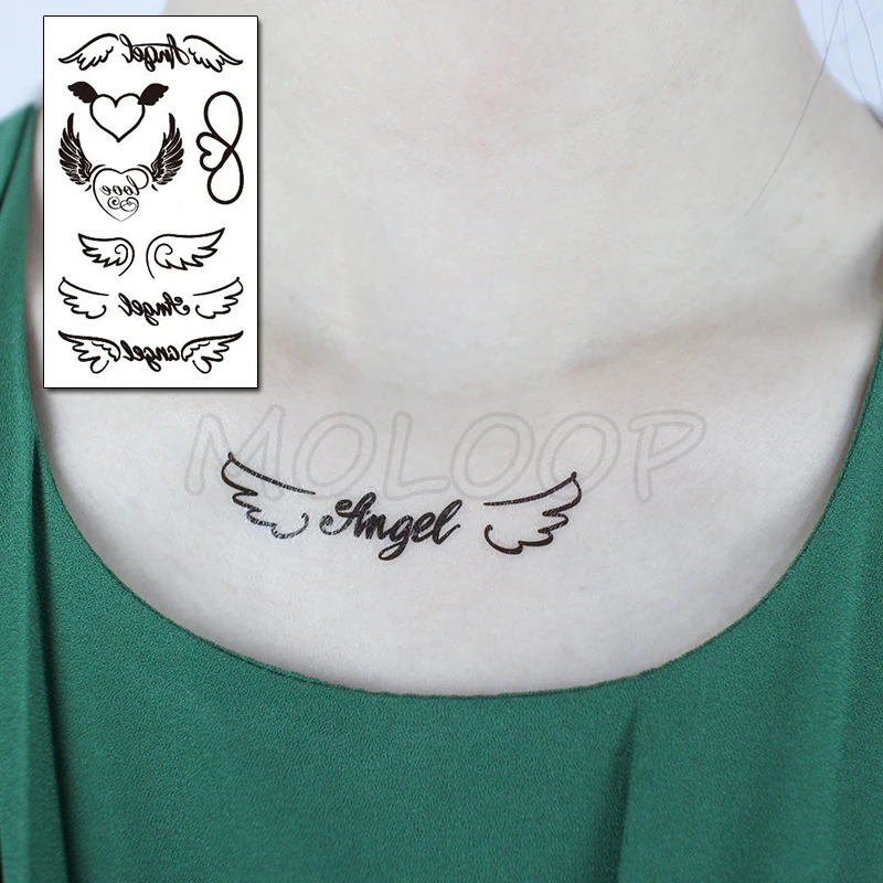 

Cupid Letter Wing Love Temporary Tattoo Sticker Waterproof Women Men Adults Fake Body Art New Design 10.5X6cm Kids Hand Tatoo