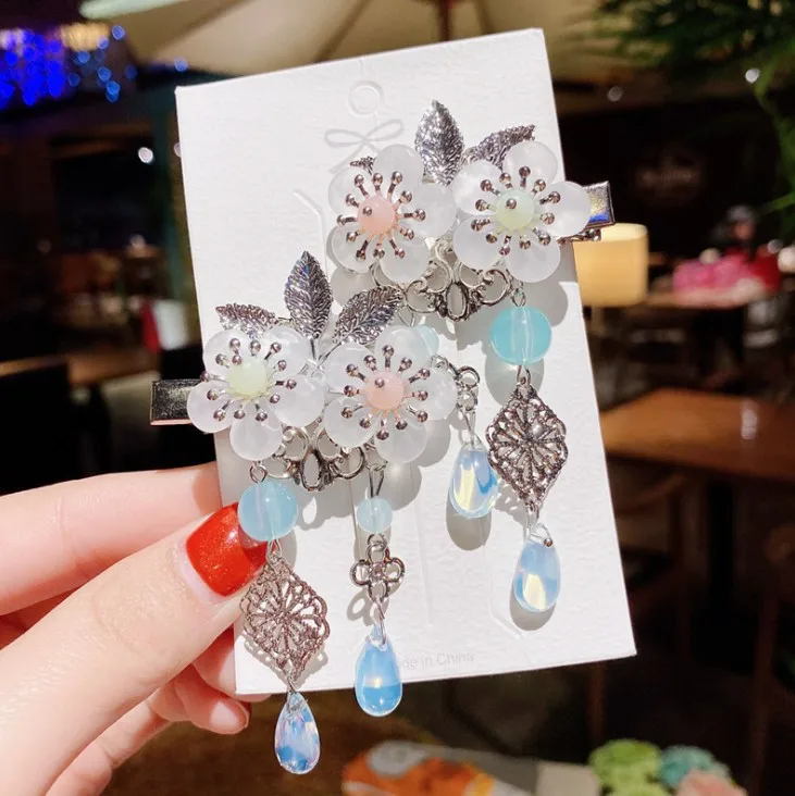 Древний китайский цветок женские аксессуары для волос с бахромой и украшением из