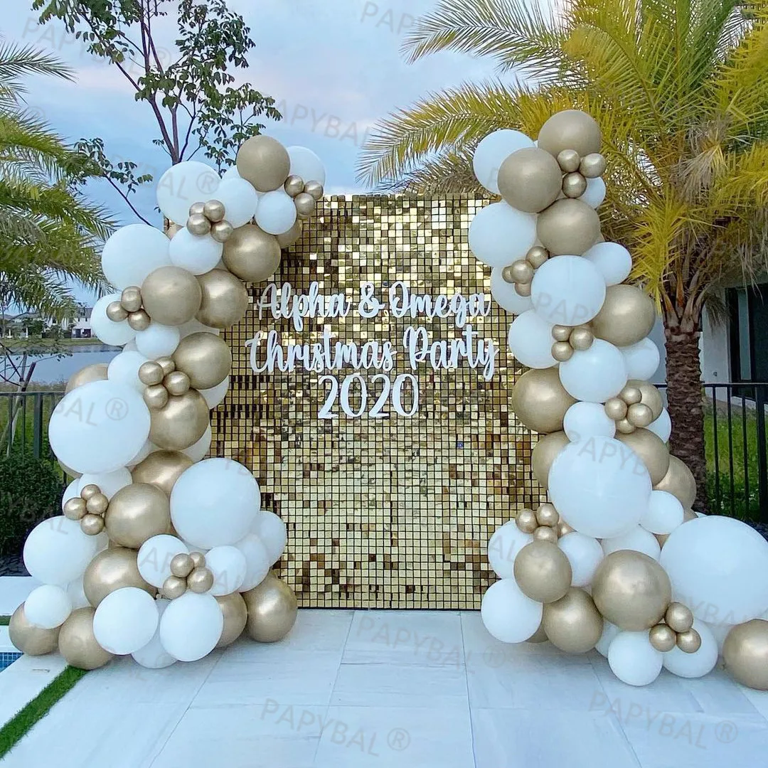 

138pc White Gold Balloons Garland Arch Chrome Metallic Latex Ballon Gold Foil Curtain Wall Backdrop Wedding Birthday Party Decor