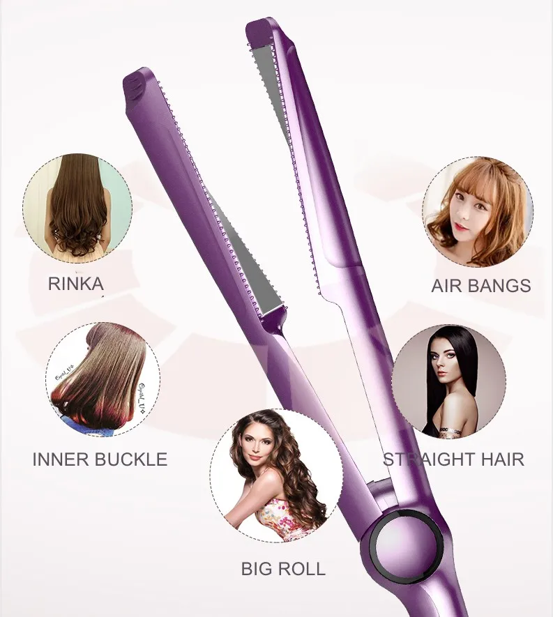

New Spiral Hair Straightener Curling Straightening Dual-purpose Splint Four-speed Temperature Control Curling Iron Gold Purple