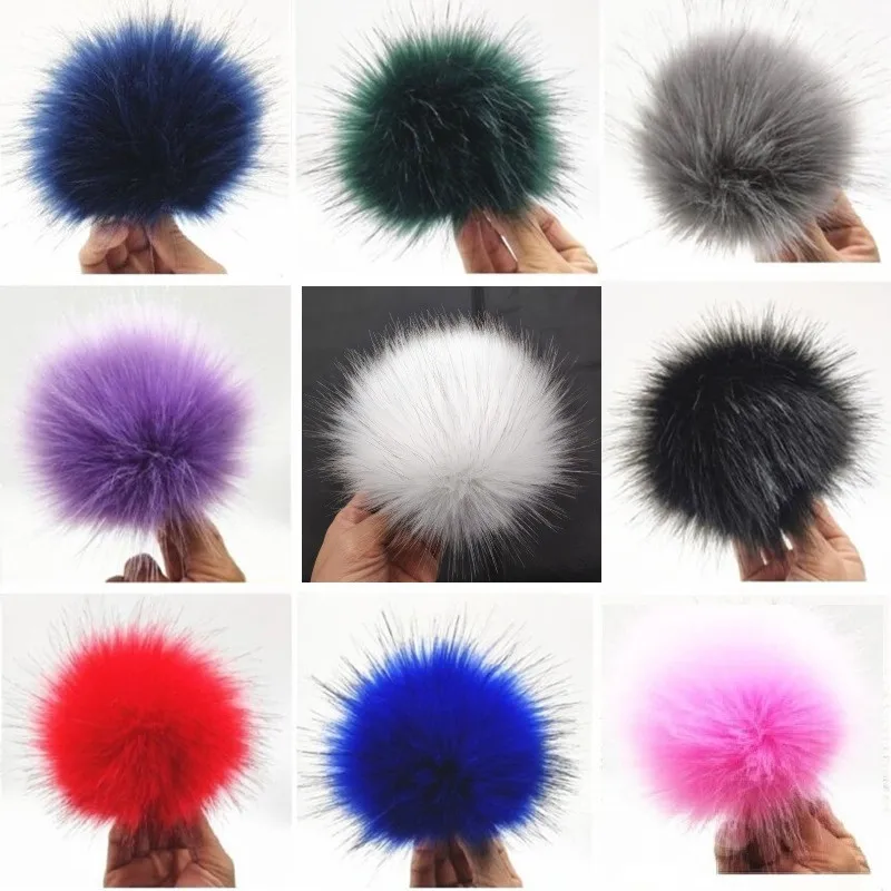 12cm colorful pompoms with snaps New winter artificial fur poms for knitted beanies cap hats shoes men's skullies & beanies