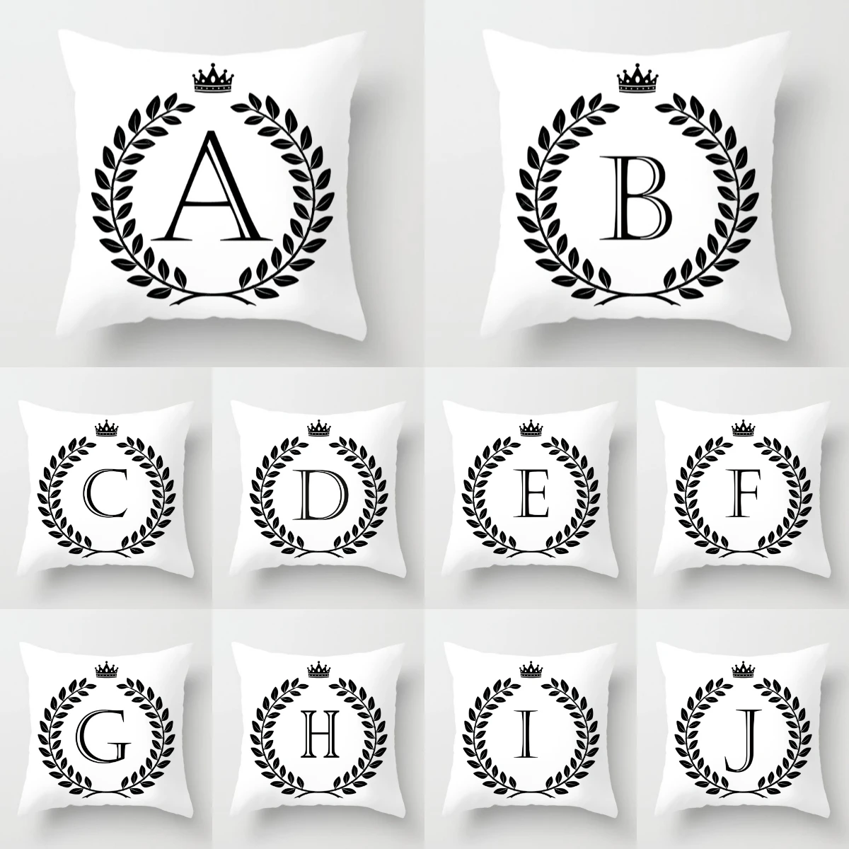 Hot Classical Olive Crown English Alphabet Cushion Cover Linen/Polyester White Print Throw Pillow for Sofa Car Couch Home | Дом и сад