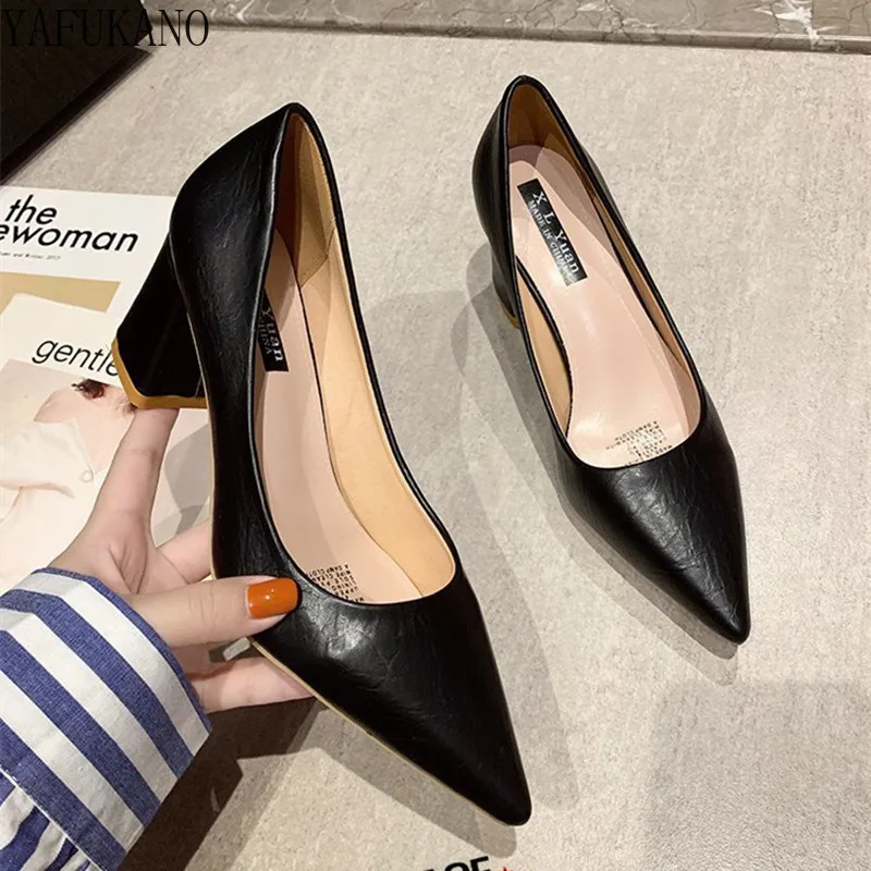 

Fashion Pointed Toe Single Shoes 2022 New All-Match Shallow Mouth Womens Shoes Thick Heel High Heels Ladies Office Work Shoes
