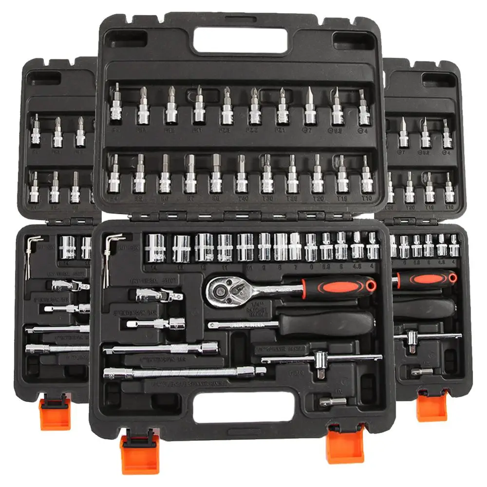

46pcs Socket Ratchet Car Repair Tool Wrench Set Head Ratchet Pawl Socket Spanner Screwdriver Professional Metalworking Tool Kit