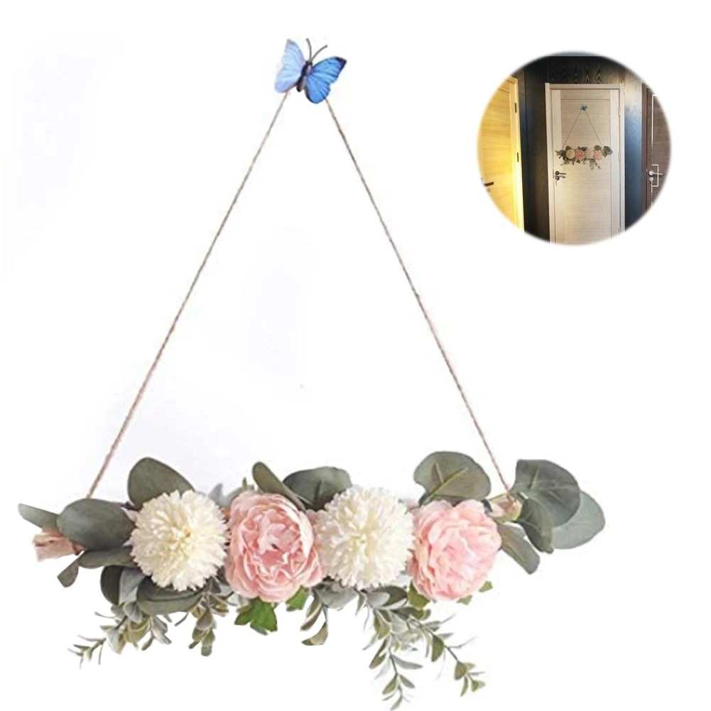 

Artificial Flower Wreath Hanging Hoop Peony Garland Retro Fake Silk Eucalyptus Vine Wedding Home Livingroom Wall Decor