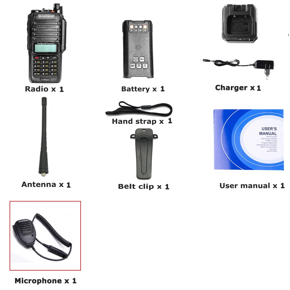 add mic Baofeng Высокая мощность Двухдиапазонная UV-9R плюс VHF136-174 UHF400-520MHZ радиостанция водонепроницаемый Baofeng рация трансивер - Цвет: add mic