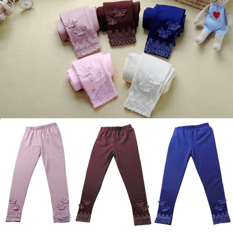 Детские кружевные теплые штаны с бабочками для малышей эластичные леггинсы