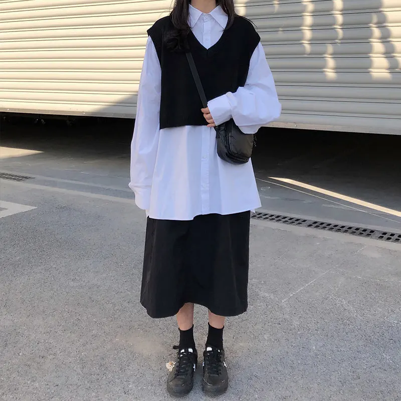 Женский трикотажный жилет Однотонный свитер в Корейском стиле с V-образным