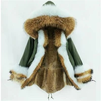 2021 new women real fur coat winter jacket rabbit fur liner thick warm natural raccoon fur fox fur collar hood cuffs long parka