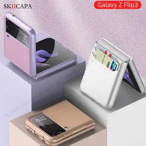 candy color leather card slot flip case for samsung z flip 3 hard protective cover for galaxy z flip3 5g ultra slim phone case free global shipping
