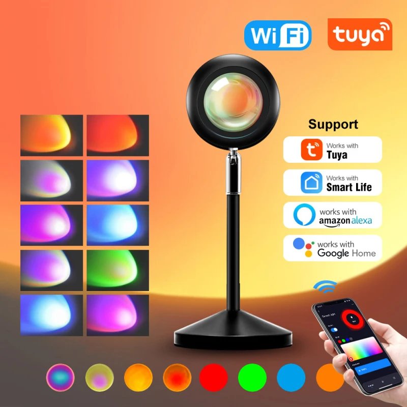 

Tuya Sunset Lamp Wifi Projection Rainbow Spotlight Smart Life Light Projector USB Led Night Lights Work With Alexa/Google Home