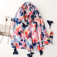 2022 new fashion luxury brand women viscose scarf ombre floral tassel shawl spring autumn wrap hijab lady pashmina foulard stole