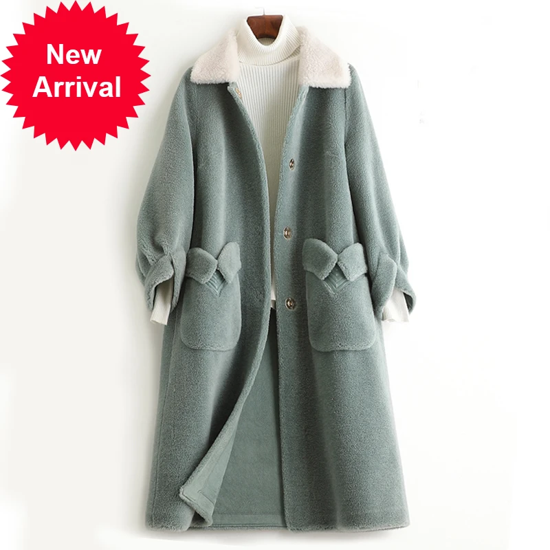 

Женское шерстяное пальто с натуральным мехом, Женское зимнее теплое длинное пальто с овечьим мехом для девушек, парка-Тренч, A50014