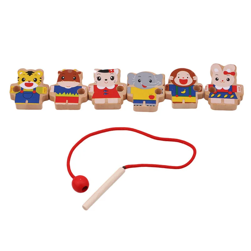 

6pcs Colorful Tiger Rabbit Beads Toys Children Wooden Doll toys Various Mini Animal Beads Children Educational Game for Kids