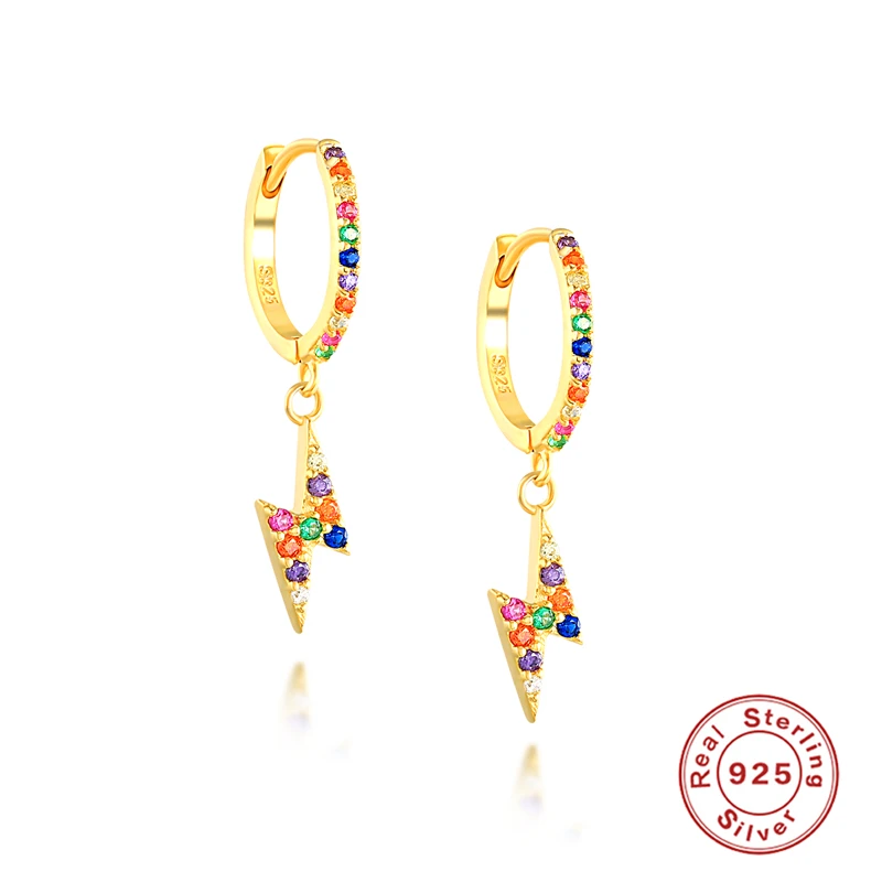 

Viny Color Diamond Lightning Earrings For Women 925 Sterling Silver Piercing Earrings Hoops Pendientes Wedding Gifts Jewelry