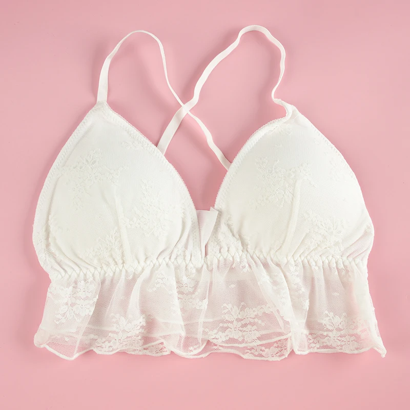 

SVOKOR Women's Lace Bra Wireless Seamless Underwear Push Up Padded Bra Sexy Cross Comfortable Female Lingerie