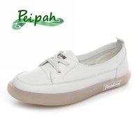 peipah womens sweet sneakers genuine leather shoes woman lace up solid ballet flats female refreshing footwear ladies shoes