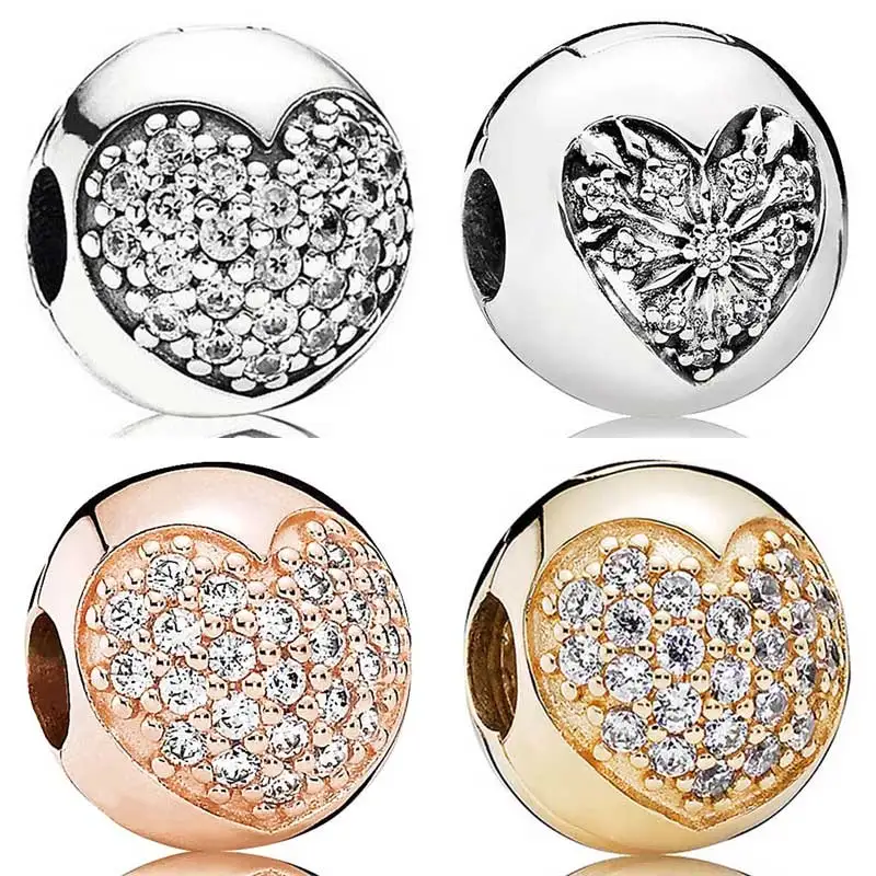 

Оригинальный зажим-стопор из стерлингового серебра 925 пробы с блестящим сердцем зимы, бусина с кристаллом, подходит для популярных браслето...