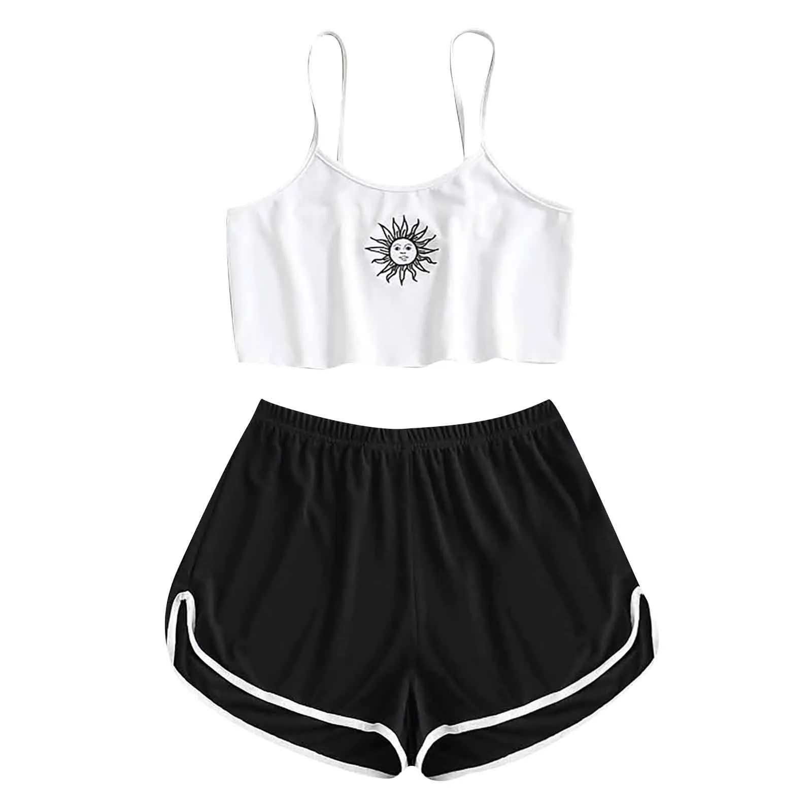 

Женская пижама, Милая Короткая Пижама с мультяшным принтом для женщин, пижамный комплект, милые топы без рукавов и шорты, летняя Пижама # t2g