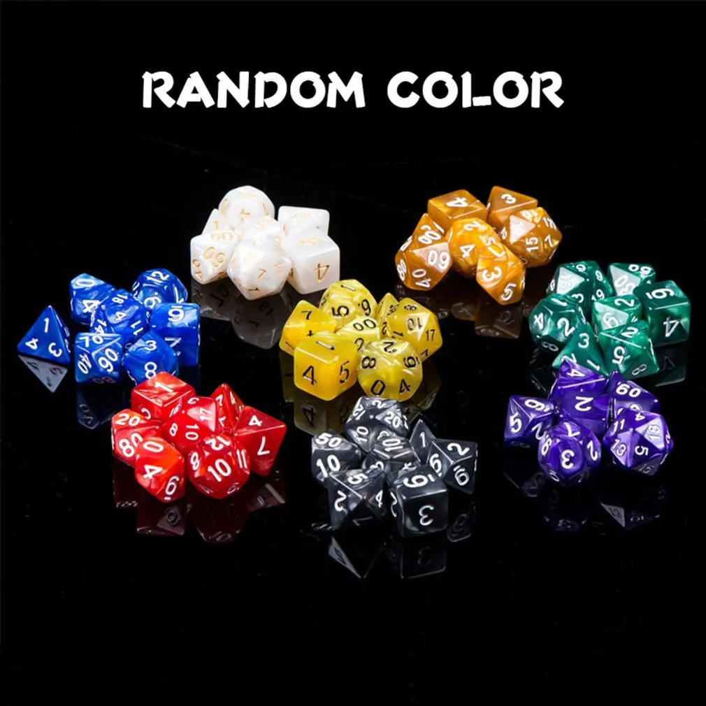 

7 шт./компл. Многоцветный акриловый многогранный стерео игральная кость D & кости с цифрами Настольный набор Игральный костей аксессуары для ...