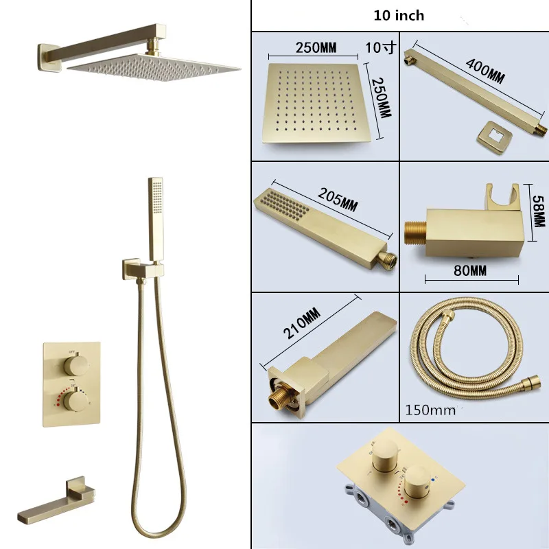 thermostatic bathroom shower faucet in wall brushed gold bath and shower faucet set thermostatic mixer bath and rainfall shower free global shipping