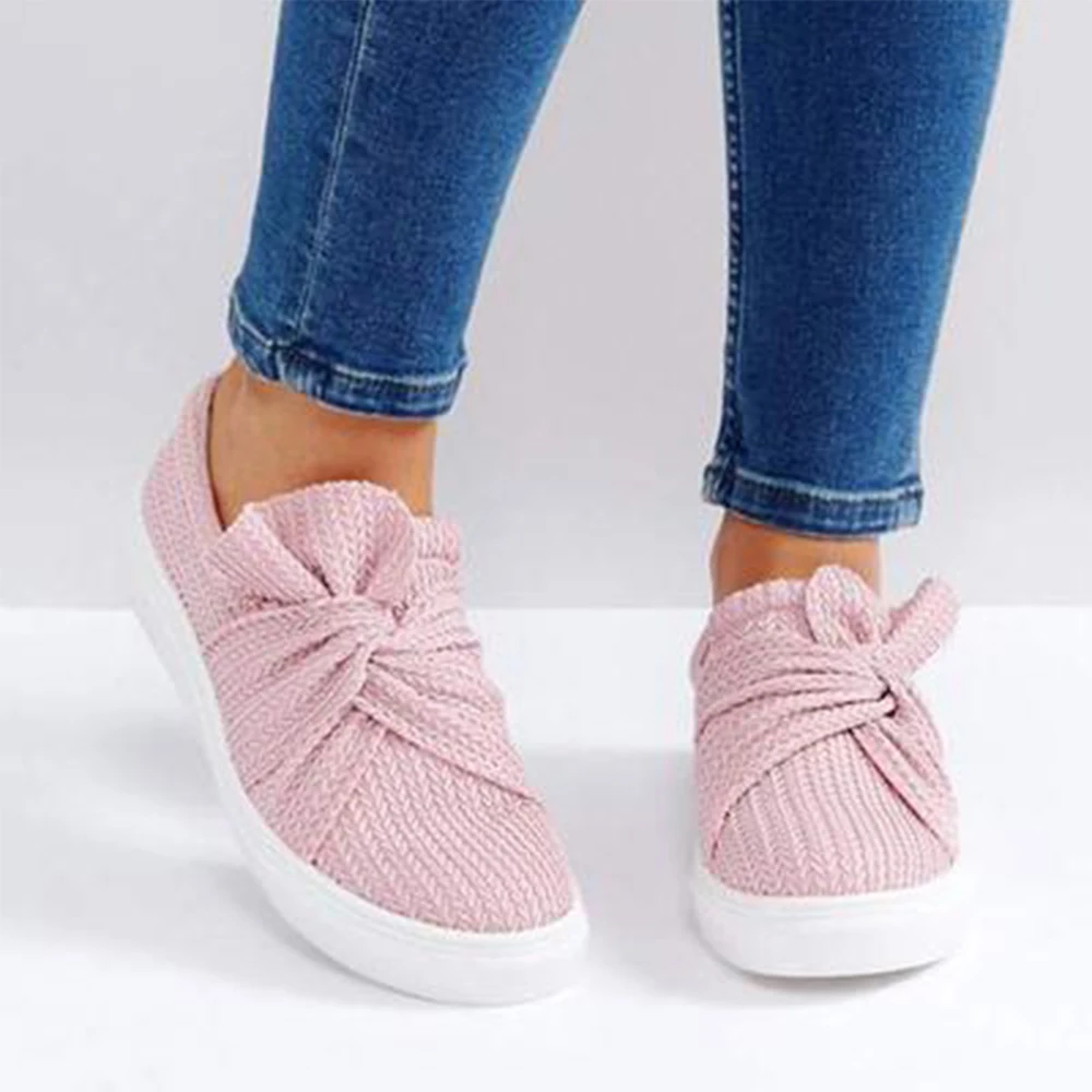 Pink PUIMENTIUA/повседневные женские кроссовки; сезон лето-осень; модная женская дышащая обувь на плоской подошве с бантом; парусиновые Лоферы без застежки; женская обувь - Цвет: Pink