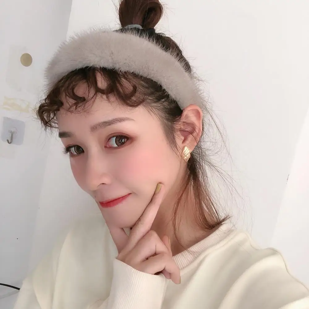 Повязка на голову из натурального меха норки пушистая модная головная повязка