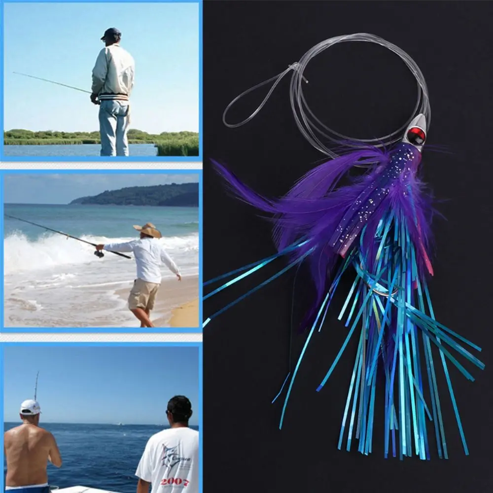 

Swim Portable Artificial Soft Silicone Squid Skirt Feather Lure long tail String hook Tied up Saltwater Octopus Bait