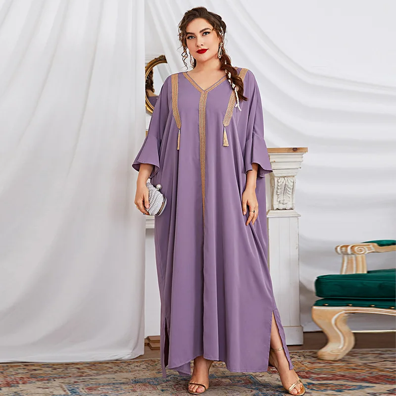 

African Dresses for Women Pure Color Big Swing Casual Purple Women's Plus Size Dress Maxi Dress WAS10256