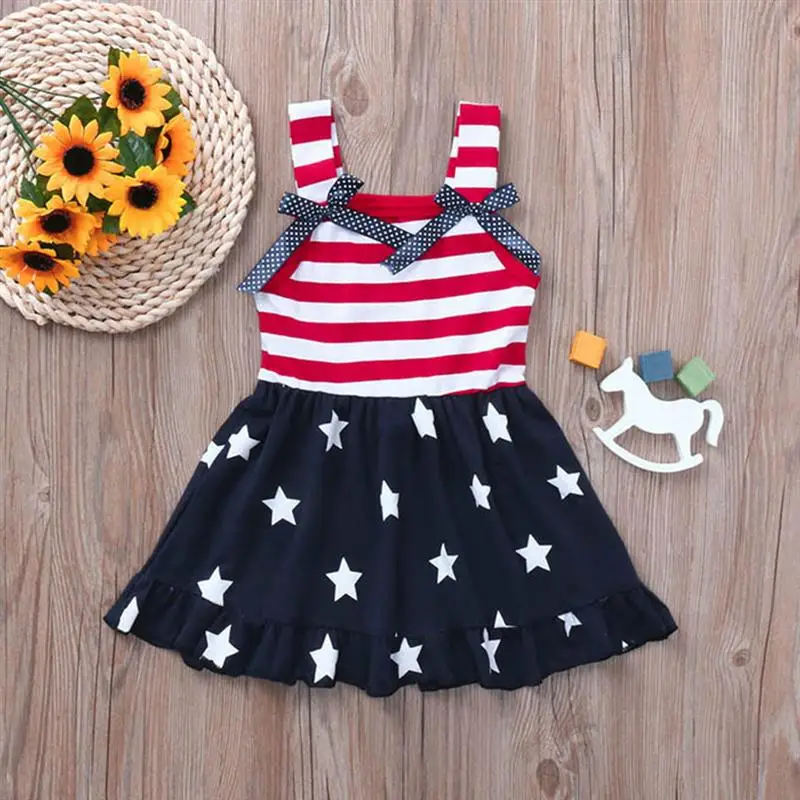2020 новое летнее платье для маленьких девочек Полосатая юбка с пятиконечной