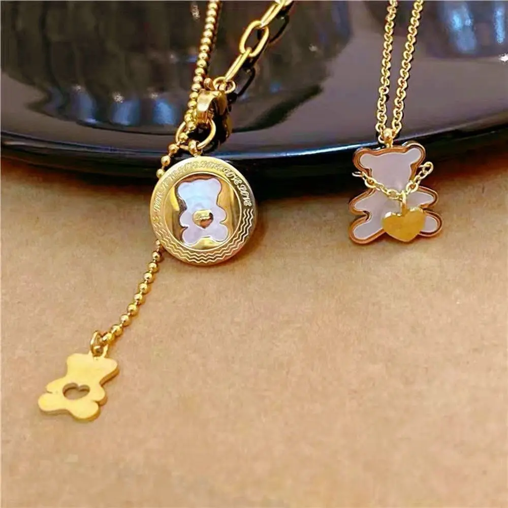 Женское ожерелье с подвеской в виде медведя из титановой стали