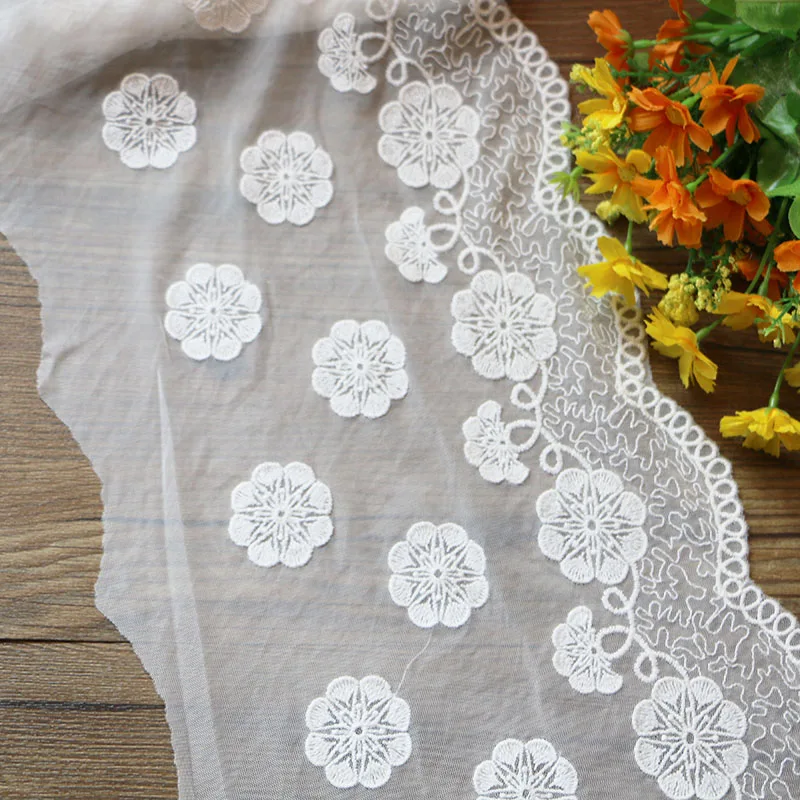 1 ярдов/партия 20 см белая сетчатая кружевная лента с вышивкой платье вышитая
