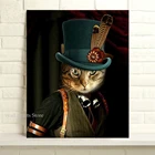 Постеры и принты в виде кота в стиле стимпанк, Абстрактные Художественные настенные украшения для гостиной, дома, офиса, гостиницы
