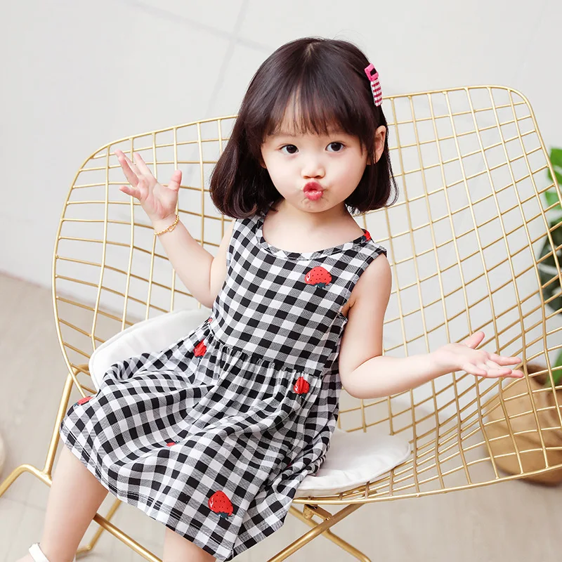 

Children Dresses Kids Girl Sleeveless Flower Print Cotton and Linen Floral Dress Baby Spring Summer Dresses For Girls