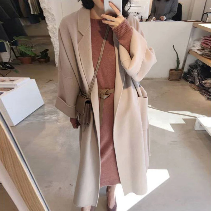 

Women's Fashion Wool Coat Mid-Length Double-Sided Thick Woolen Long Coat